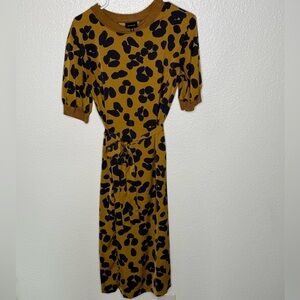 Who What Wear Mustard and Black Dress with Tie at Waist Animal Print XS